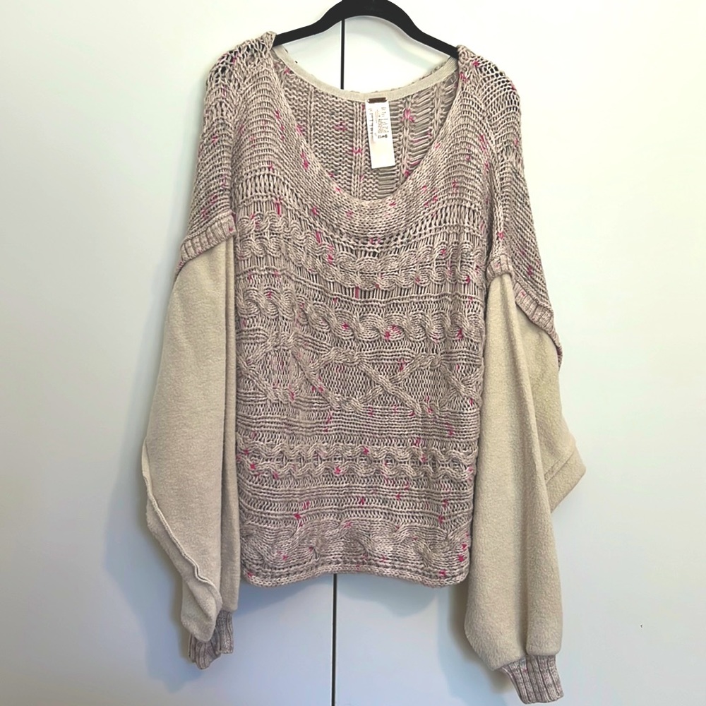 Free People Cable Knit Sweater With Plush Arms
